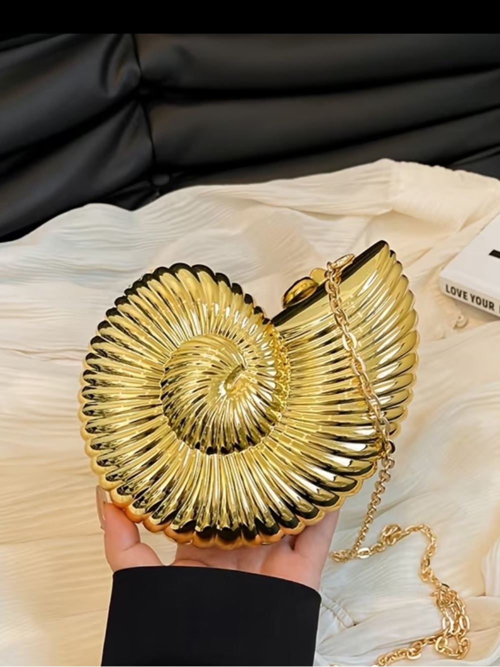 Golden Spiral Shell Crossbody Bag - Women's Fashion